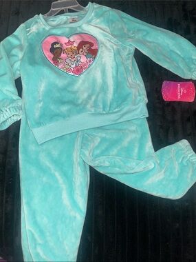 Prince Aqua Plush Princess Heart Pullover velour Set